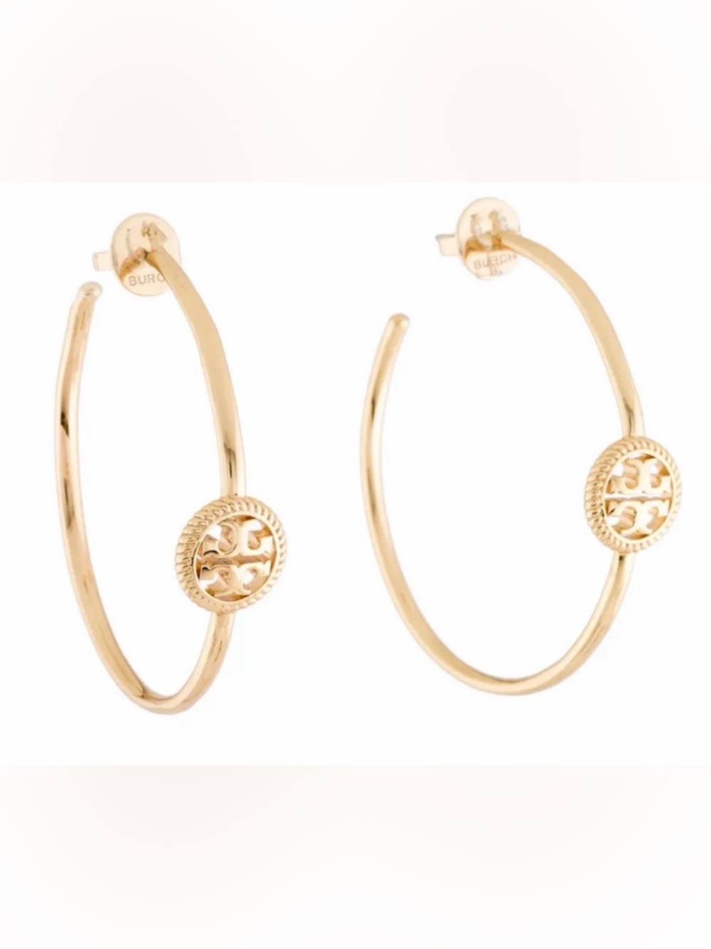 Tory Burch Gold Hoop Rope Earrings with Logo Medallion